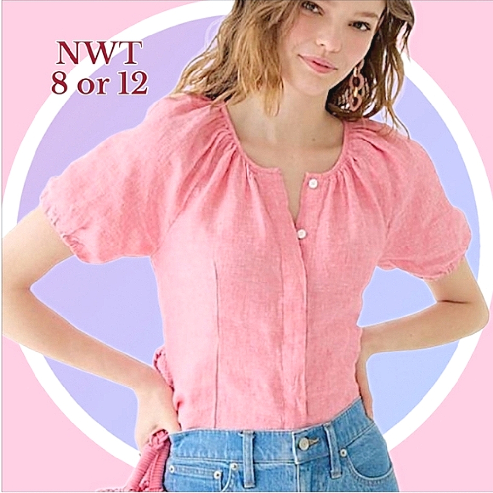 NWT J Crew Reversible V Back Linen Scoop Neck Top Sz 8 or 12